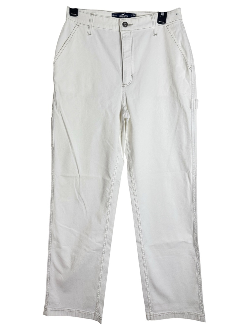 Hollister Ultra High-Rise Dad Pant White Utility Chino Pants Contrast Stitch 27